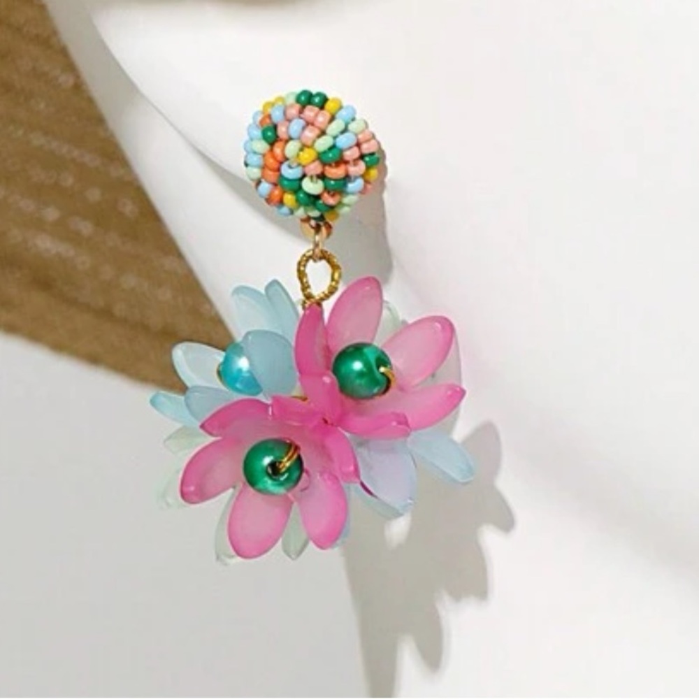 Bohemian Summer Floral Earrings | Pink, Light Blue